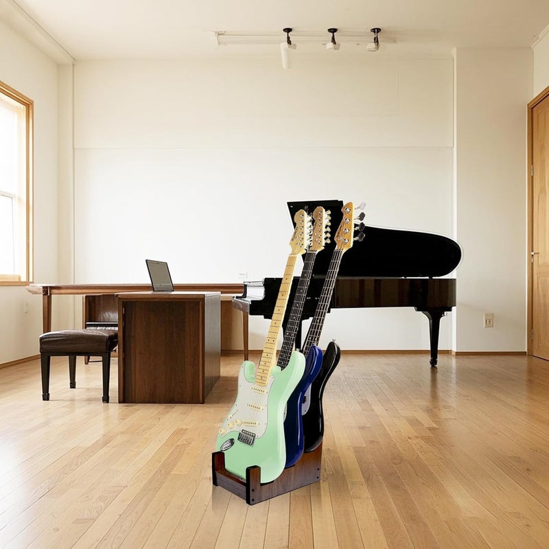 CHONIC Guitar Stand, Wooden Guitar Rack for Multiple Guitars, Electric Guitar Holder, Multi Guitar Stands Floor, 3 Guitar Display Rack (For 3 Acoustic/Electric/Bass) - Image 2
